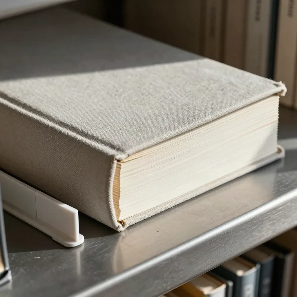 Macro overhead of a closed aircraft logbook with archive box corner and white dividers
